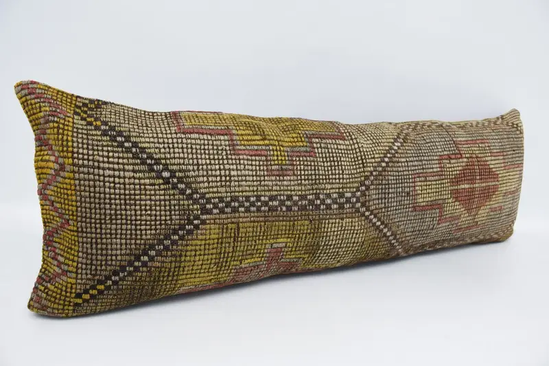 Kilim Pillow Cover, Vintage Kilim Throw Pillow, Muted Cushion, Antique Pillows, 16x48 Yellow Pillow, Sofa Bolster Cushion, Pillow Cover - 3