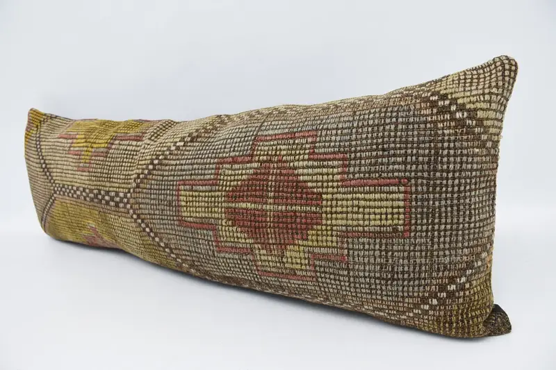 Kilim Pillow Cover, Vintage Kilim Throw Pillow, Muted Cushion, Antique Pillows, 16x48 Yellow Pillow, Sofa Bolster Cushion, Pillow Cover - 4