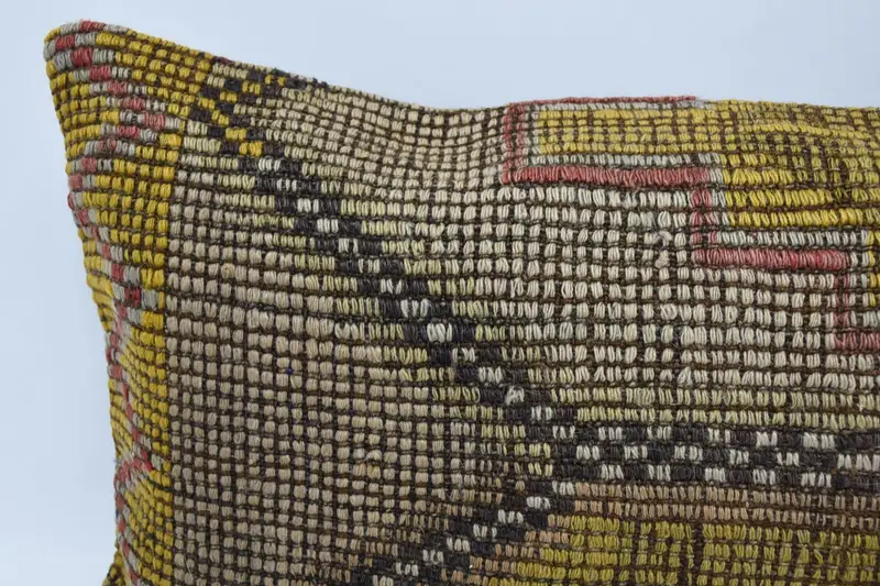 Kilim Pillow Cover, Vintage Kilim Throw Pillow, Muted Cushion, Antique Pillows, 16x48 Yellow Pillow, Sofa Bolster Cushion, Pillow Cover - 2