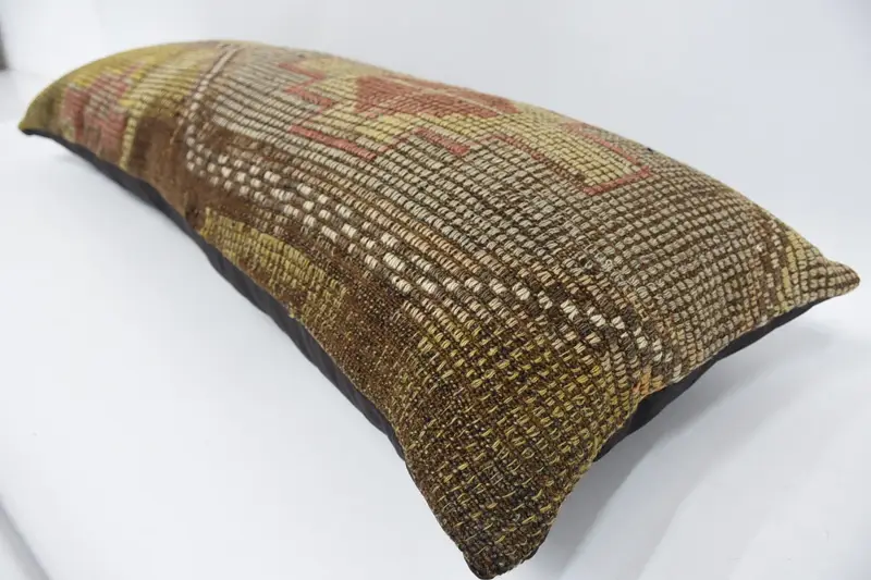 Kilim Pillow Cover, Vintage Kilim Throw Pillow, Muted Cushion, Antique Pillows, 16x48 Yellow Pillow, Sofa Bolster Cushion, Pillow Cover - 5