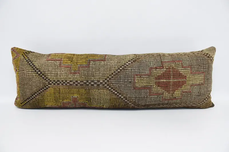 Kilim Pillow Cover, Vintage Kilim Throw Pillow, Muted Cushion, Antique Pillows, 16x48 Yellow Pillow, Sofa Bolster Cushion, Pillow Cover - 1