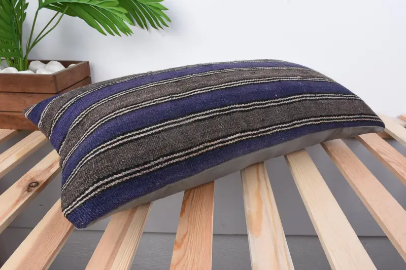 Boho Pillow, Cushion Cover, 12x24 Blue Cushion, Kilim Pillow, Interior Designer Pillow, Outdoor Patio Pillow Case, Christmas Cushion - 6