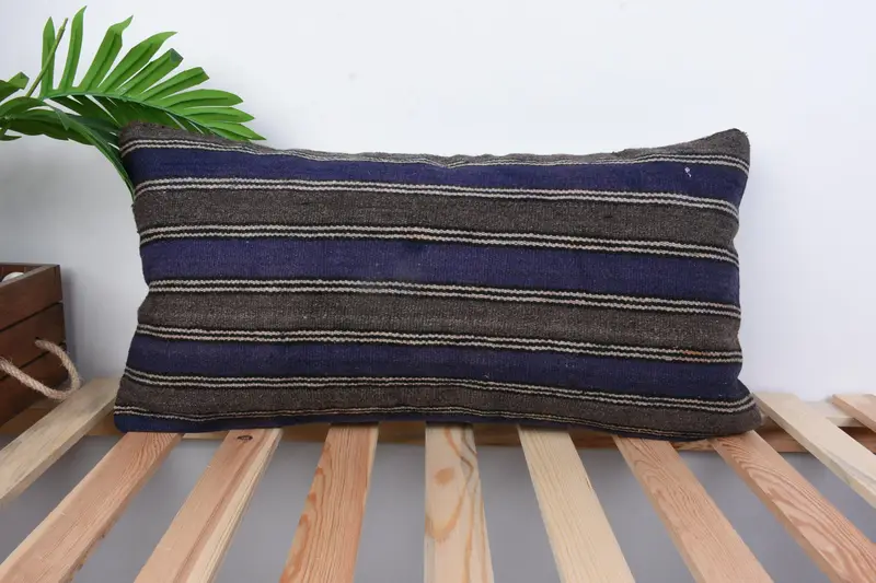 Boho Pillow, Cushion Cover, 12x24 Blue Cushion, Kilim Pillow, Interior Designer Pillow, Outdoor Patio Pillow Case, Christmas Cushion - 1