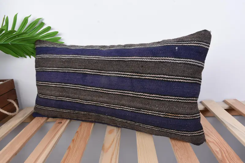 Boho Pillow, Cushion Cover, 12x24 Blue Cushion, Kilim Pillow, Interior Designer Pillow, Outdoor Patio Pillow Case, Christmas Cushion - 5