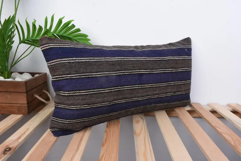 Boho Pillow, Cushion Cover, 12x24 Blue Cushion, Kilim Pillow, Interior Designer Pillow, Outdoor Patio Pillow Case, Christmas Cushion - 4