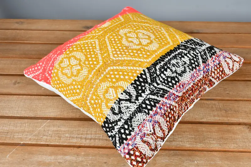 Chair Cushion Case, Cushion Case, Turkish Kilim Pillow, 12x12 Yellow Cushion, Bright Cushion Cover, Gift Pillow, Pillow for Couch - 2