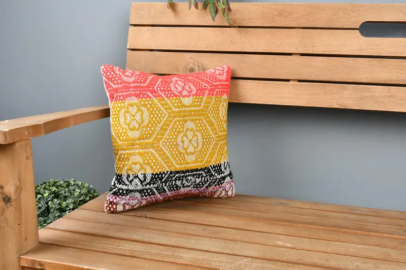 Chair Cushion Case, Cushion Case, Turkish Kilim Pillow, 12x12 Yellow Cushion, Bright Cushion Cover, Gift Pillow, Pillow for Couch - 1