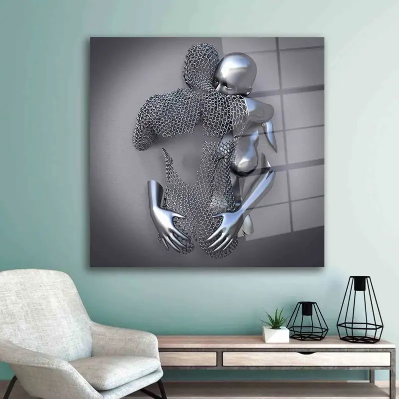 Elegant 3D Silver Couple Printed Glass - Romantic Valentine's Gift