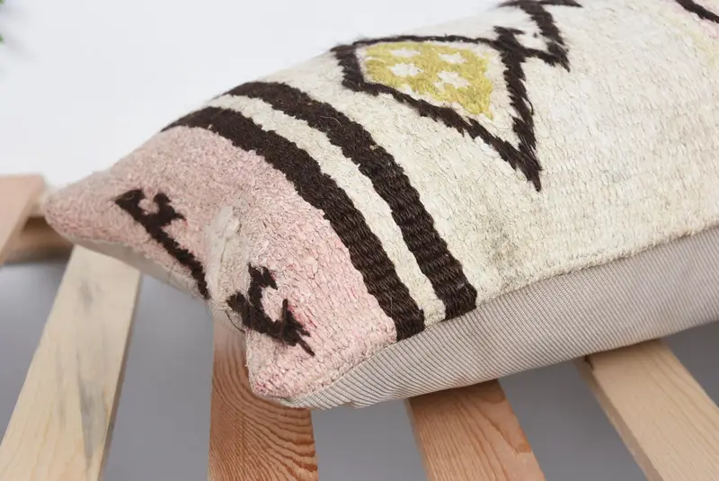 Pillow Case, 12x36 Beige Cushion Case, Tapestry Cushion Case, Kilim Cushion Sham, Ethnical Kilim Rug Pillow, Handmade Kilim Cushion - 6