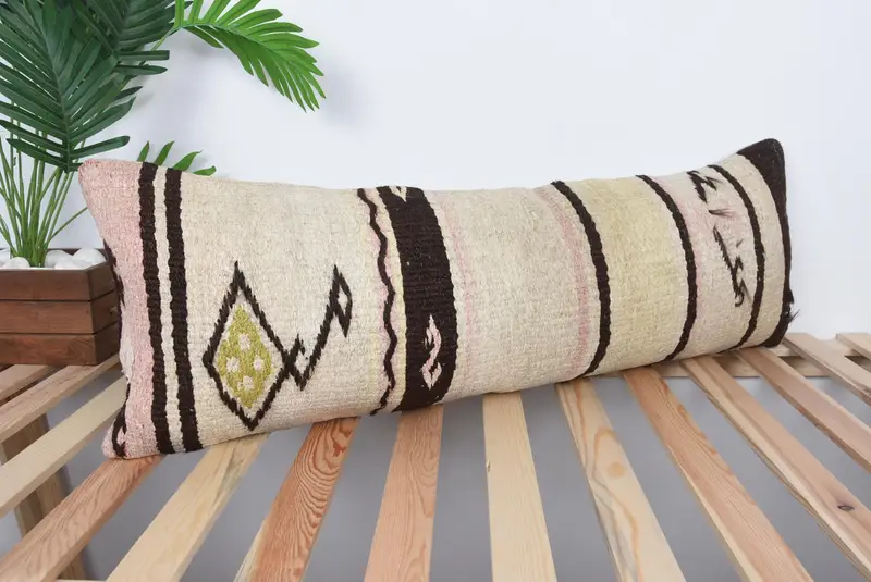 Pillow Case, 12x36 Beige Cushion Case, Tapestry Cushion Case, Kilim Cushion Sham, Ethnical Kilim Rug Pillow, Handmade Kilim Cushion - 4