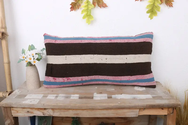 Pillow, Kilim Cushion Sham, Gift Pillow, Home Decor Pillow, 12x24 Brown Pillow, Custom Pillow Sham, Office Chair Pillow Cover - 1