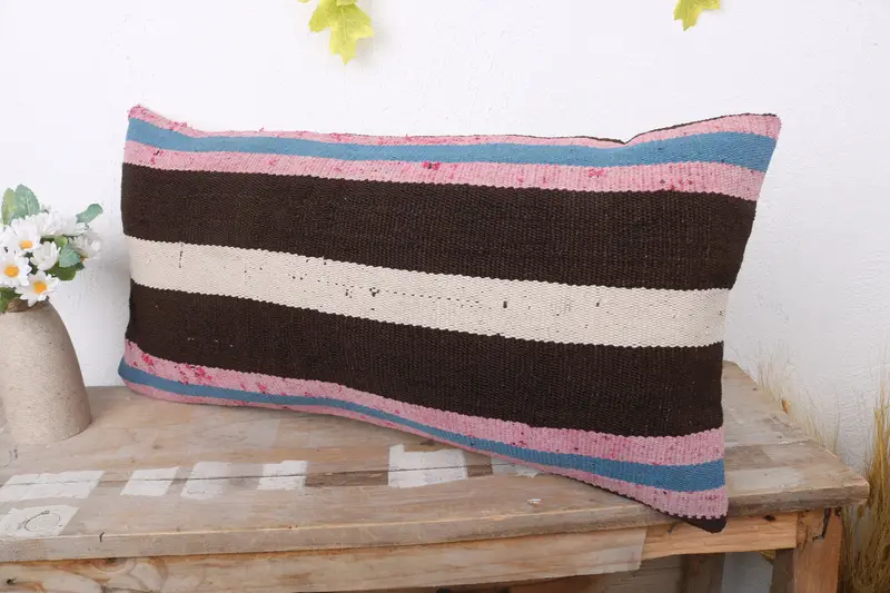 Pillow, Kilim Cushion Sham, Gift Pillow, Home Decor Pillow, 12x24 Brown Pillow, Custom Pillow Sham, Office Chair Pillow Cover - 4