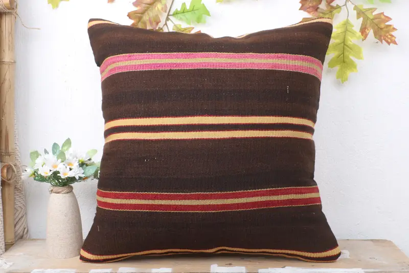 Shabby Chic Pillow Sham, 20x20 Brown Pillow, Kilim Cushion Sham, Anatolian Pillow Sham, Cushion Case, Pillow for Couch, Vintage Kilim Throw Pillow - 2
