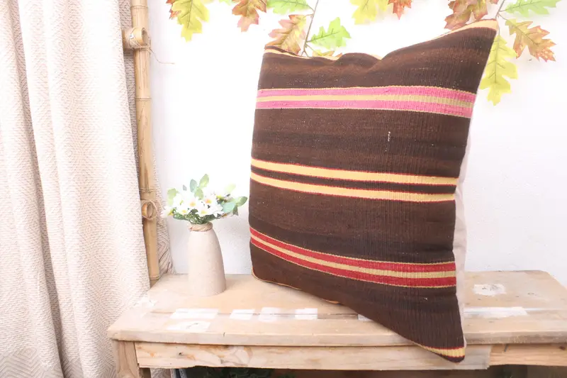 Shabby Chic Pillow Sham, 20x20 Brown Pillow, Kilim Cushion Sham, Anatolian Pillow Sham, Cushion Case, Pillow for Couch, Vintage Kilim Throw Pillow - 4