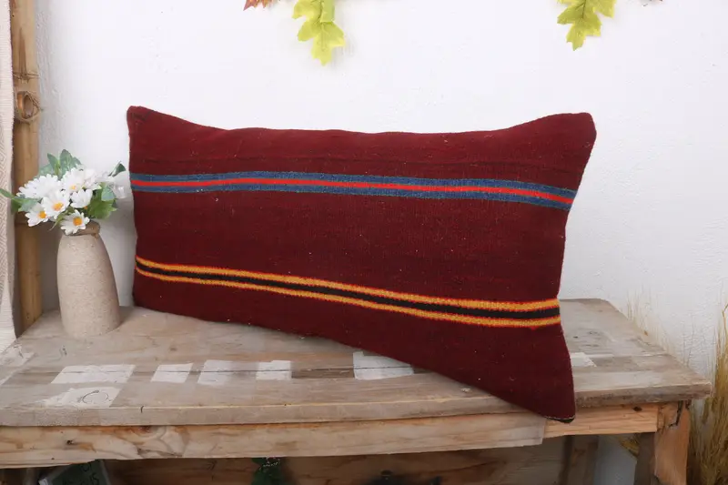 12x24 Red Pillow Sham, Pillow Sham, Kilim Cushion Sham, Comfy Throw Pillow Case, Bolster Throw Pillow Case, Turkish Kilim Pillow, Home Decor Pillow - 4