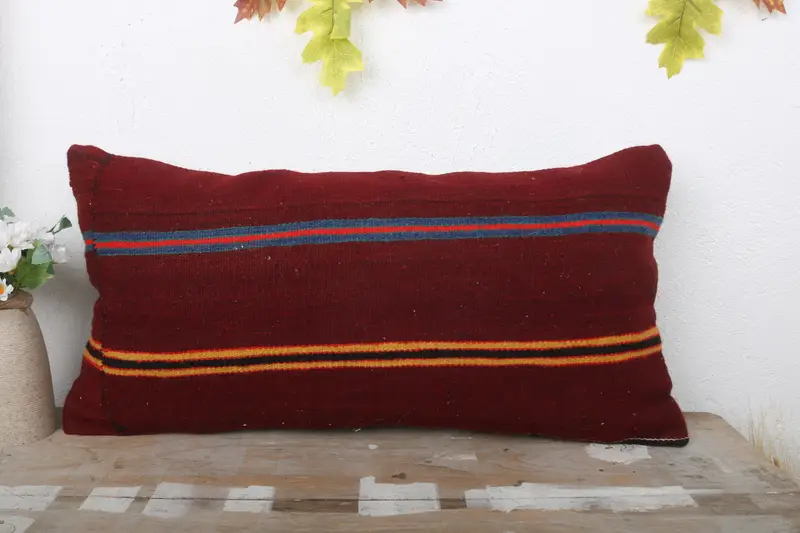 12x24 Red Pillow Sham, Pillow Sham, Kilim Cushion Sham, Comfy Throw Pillow Case, Bolster Throw Pillow Case, Turkish Kilim Pillow, Home Decor Pillow - 2