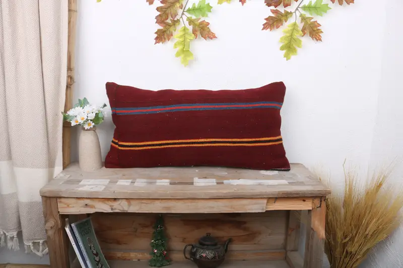 12x24 Red Pillow Sham, Pillow Sham, Kilim Cushion Sham, Comfy Throw Pillow Case, Bolster Throw Pillow Case, Turkish Kilim Pillow, Home Decor Pillow - 1