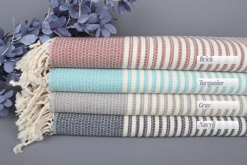 Turkish Towel Bath, Organic Cotton, Beige Stripes, 40x67