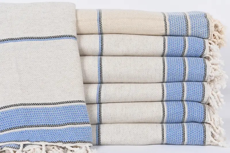 Wedding Handmade Gift Blue Striped Blanket, Throw Couch, 103x95 Inches