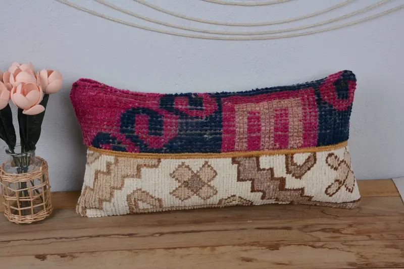 Vintage Kilim Throw Pillow, Cushion Cover, Home Decor Pillow, 12x24 Purple Pillow Case, Kilim Cushion Sham, Nomadic Pillow Case - 2