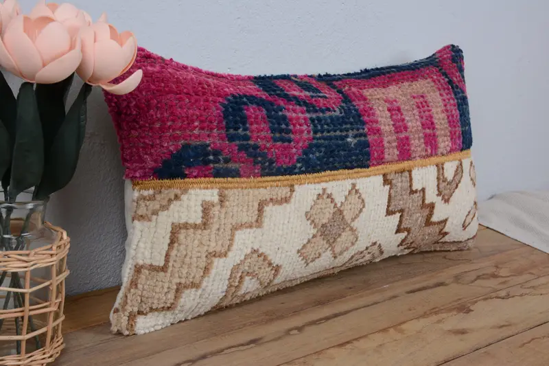 Vintage Kilim Throw Pillow, Cushion Cover, Home Decor Pillow, 12x24 Purple Pillow Case, Kilim Cushion Sham, Nomadic Pillow Case - 1