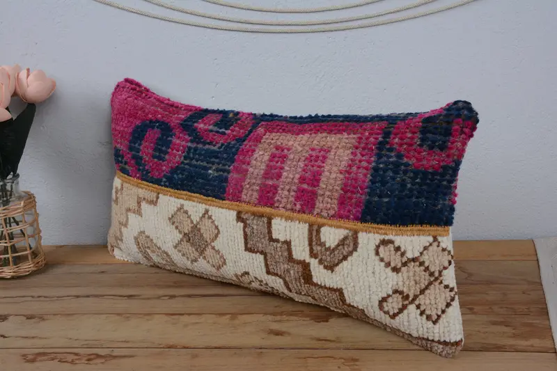 Vintage Kilim Throw Pillow, Cushion Cover, Home Decor Pillow, 12x24 Purple Pillow Case, Kilim Cushion Sham, Nomadic Pillow Case - 4