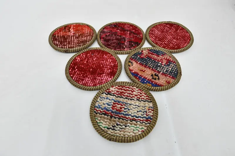 Bohemian Round Coaster Set, Red and Bronze Coasters