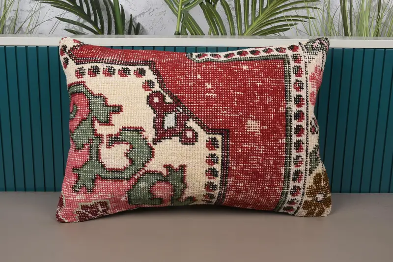 Office Turkish Wool Pillow, Beige 40x60 cm Moroccan Cushion Cover - 1