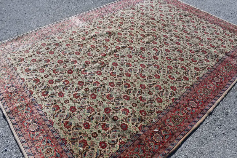 7.3x10.2 ft Halı, Eski Türk Halısı, Oushak Kırmızı Hayvan Baskı Halısı - 1