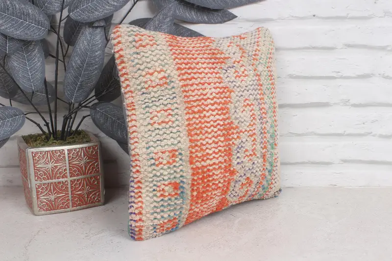 Pillow Case, Handmade Kilim Cushion, Gift Pillow, Toss Pillow Cover, 12x12 Red Pillow Case, Shabby Chic Pillow Case, Throw Kilim Pillow - 4
