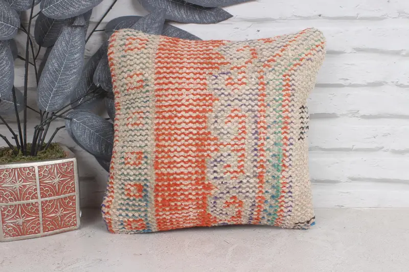 Pillow Case, Handmade Kilim Cushion, Gift Pillow, Toss Pillow Cover, 12x12 Red Pillow Case, Shabby Chic Pillow Case, Throw Kilim Pillow - 1