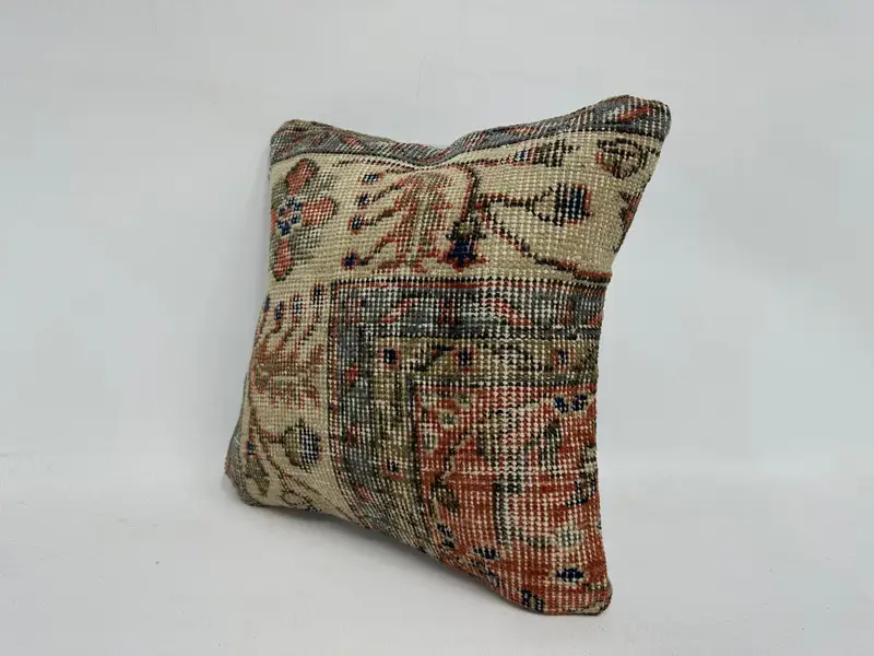 Vintage Kilim Pillow, Interior Designer Pillow, Shabby Chic Cushion, Cushion, Pillow for Sofa, 16x16 Beige Pillow Case - 4