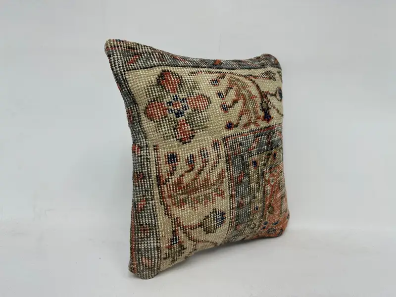 Vintage Kilim Pillow, Interior Designer Pillow, Shabby Chic Cushion, Cushion, Pillow for Sofa, 16x16 Beige Pillow Case - 3