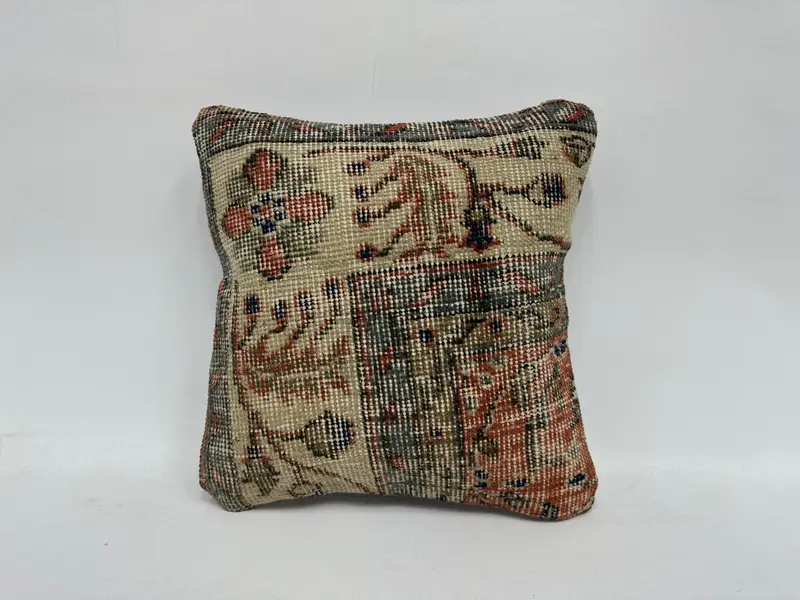 Vintage Kilim Pillow, Interior Designer Pillow, Shabby Chic Cushion, Cushion, Pillow for Sofa, 16x16 Beige Pillow Case - 1