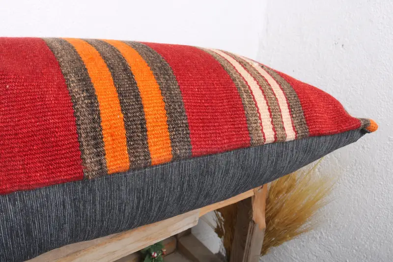 Ethnical Kilim Rug Pillow, Pillow Sham, Antique Pillows, Accent Throw Pillow Case, 16x36 Red Cushion Case, Interior Designer Pillow - 6