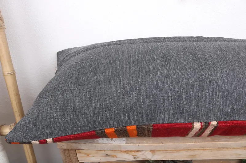 Ethnical Kilim Rug Pillow, Pillow Sham, Antique Pillows, Accent Throw Pillow Case, 16x36 Red Cushion Case, Interior Designer Pillow - 7