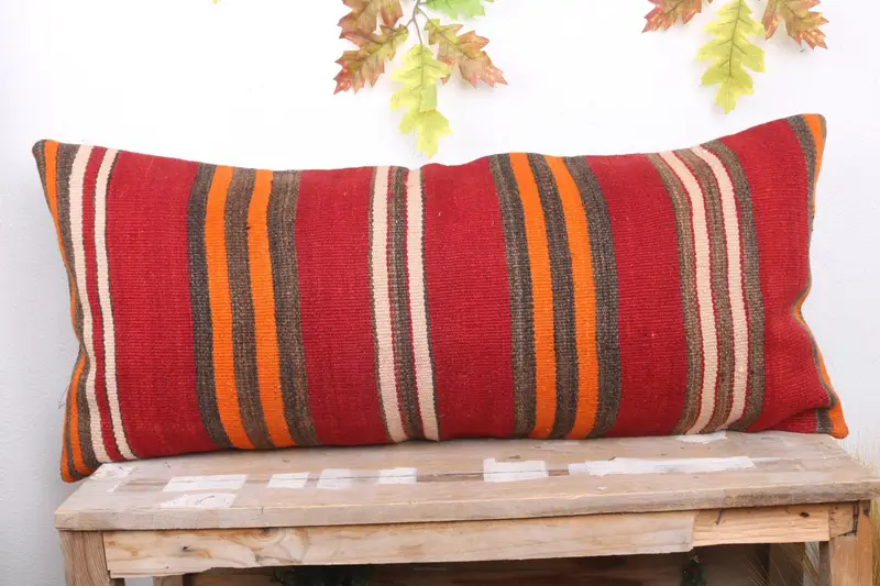 Ethnical Kilim Rug Pillow, Pillow Sham, Antique Pillows, Accent Throw Pillow Case, 16x36 Red Cushion Case, Interior Designer Pillow - 2