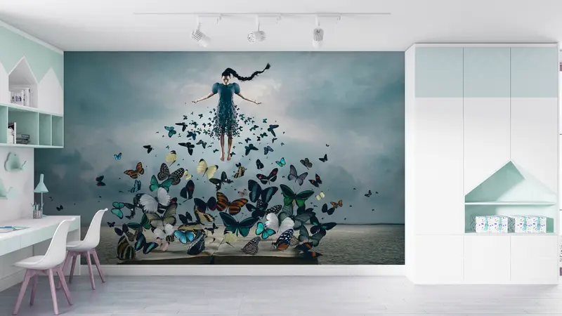 蝶、壁紙の皮とスティック、紙の壁アート、3D壁紙、抽象的な壁アート、蝶の恋人ギフト壁紙、 - 5