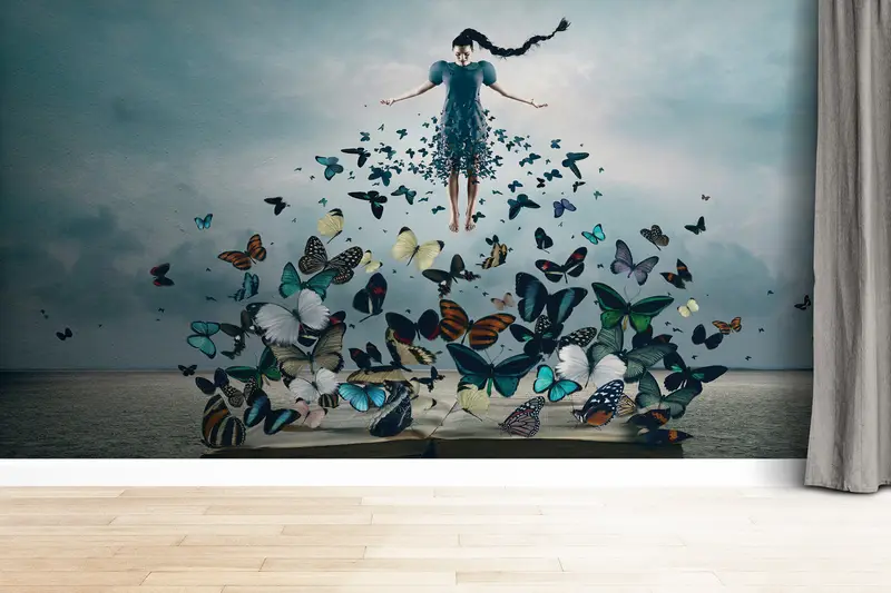 蝶、壁紙の皮とスティック、紙の壁アート、3D壁紙、抽象的な壁アート、蝶の恋人ギフト壁紙、 - 7