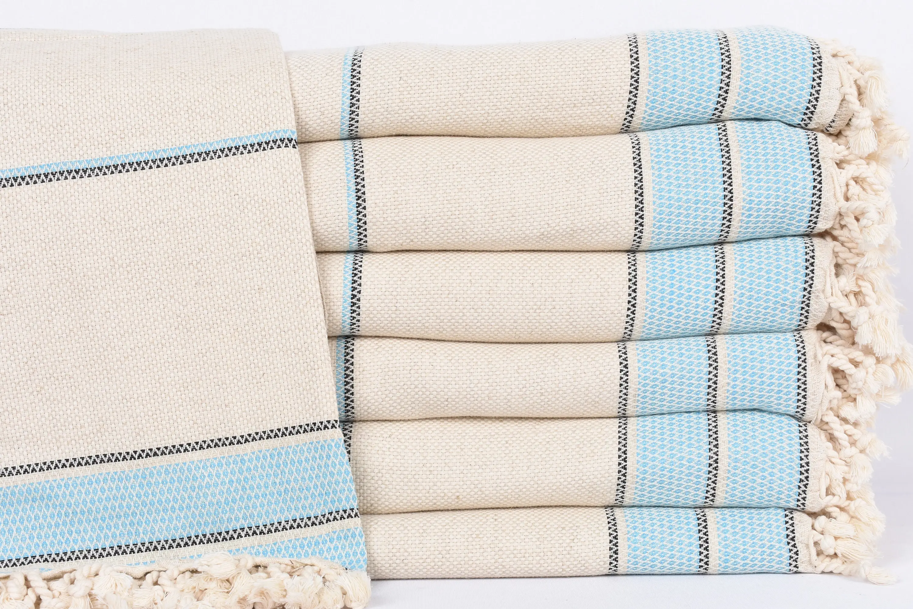 Turkish Blanket Turquoise Striped Throw, Personalized 103x95 Inches - 1