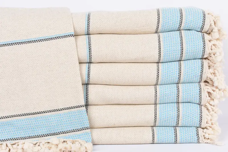 Turkish Blanket Turquoise Striped Throw, Personalized 103x95 Inches
