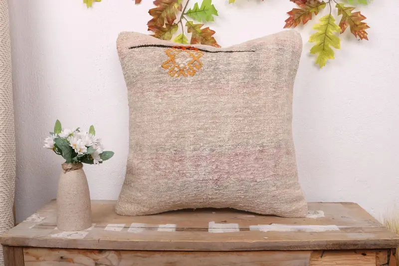 Cushion, 18x18 Beige Pillow Cover, Pillow for Sofa, Gift Pillow, Bright Cushion, Traditional Pillow, Boho Pillow Sham Cover, Boho Chic Pillow Case - 1