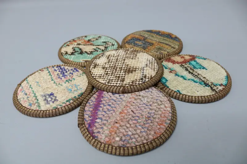 Bohemian Green and Beige Round Coaster, Unique Bohemian Coaster