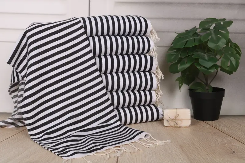Personalized Black Striped Turkish Cotton Towel, 18x40 Inches