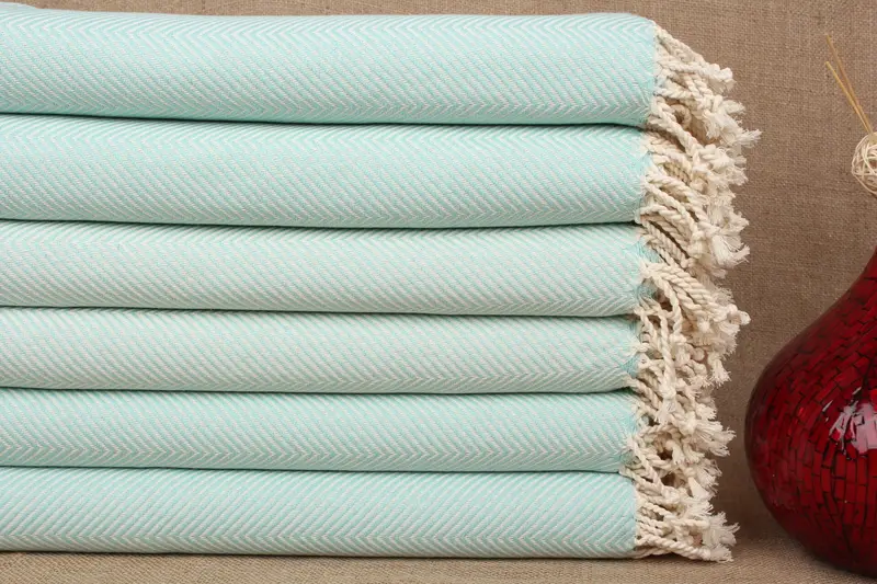 Toalla de playa turca personalizada Chevron menta, beige, algodón orgánico, 40 x 71 pulgadas