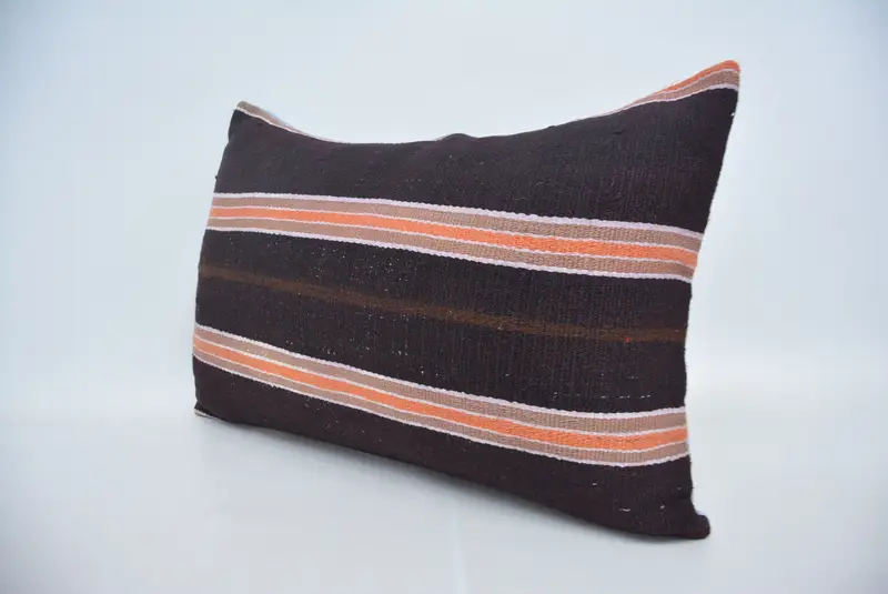 Pillow for Sofa, 16x24 Brown Pillow, Bolster Pillow, Vintage Kilim Pillow, Pillow for Couch, Seat Pillow Sham, Tribal Cushion Cover, Cushion - 4