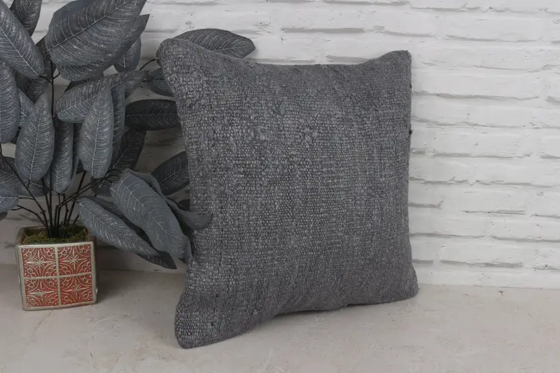 Custom Pillow Sham, Turkish Kilim Pillow, Pastel Cushion Case, Pillow Case, Gift Pillow, 18x18 Gray Pillow Cover, Handmade Kilim Cushion - 3