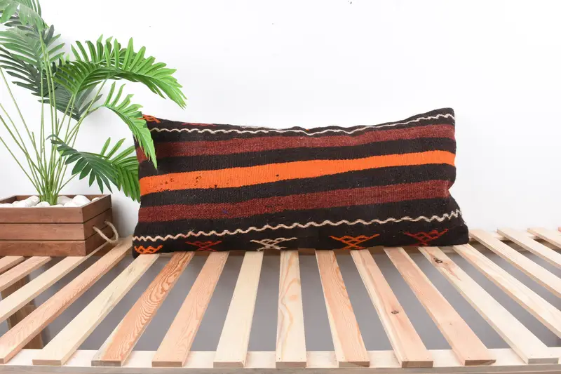 Crochet Pattern Cushion Case, Neutral Throw Pillow, Pillow Case, Interior Designer Pillow, 16x36 Red Pillow Sham, Turkish Pillow, Kilim Cushion Sham - 1