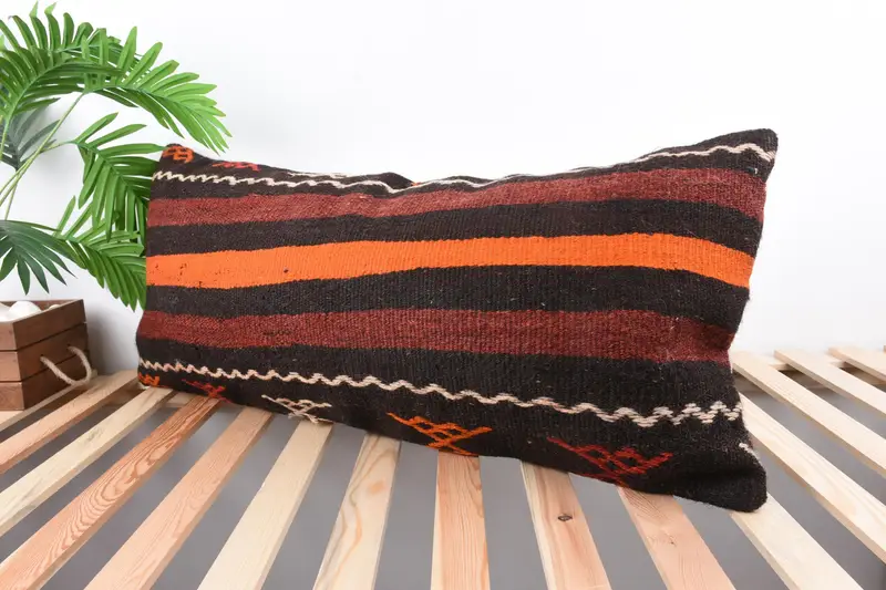 Crochet Pattern Cushion Case, Neutral Throw Pillow, Pillow Case, Interior Designer Pillow, 16x36 Red Pillow Sham, Turkish Pillow, Kilim Cushion Sham - 5
