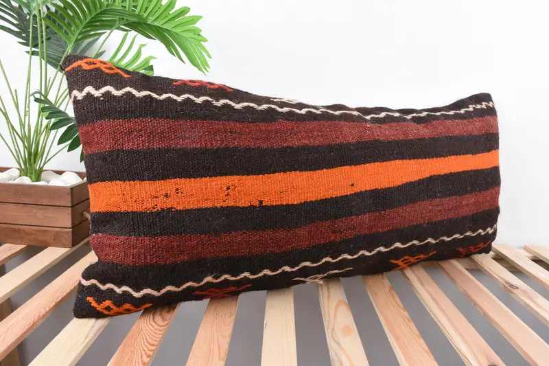 Crochet Pattern Cushion Case, Neutral Throw Pillow, Pillow Case, Interior Designer Pillow, 16x36 Red Pillow Sham, Turkish Pillow, Kilim Cushion Sham - 4